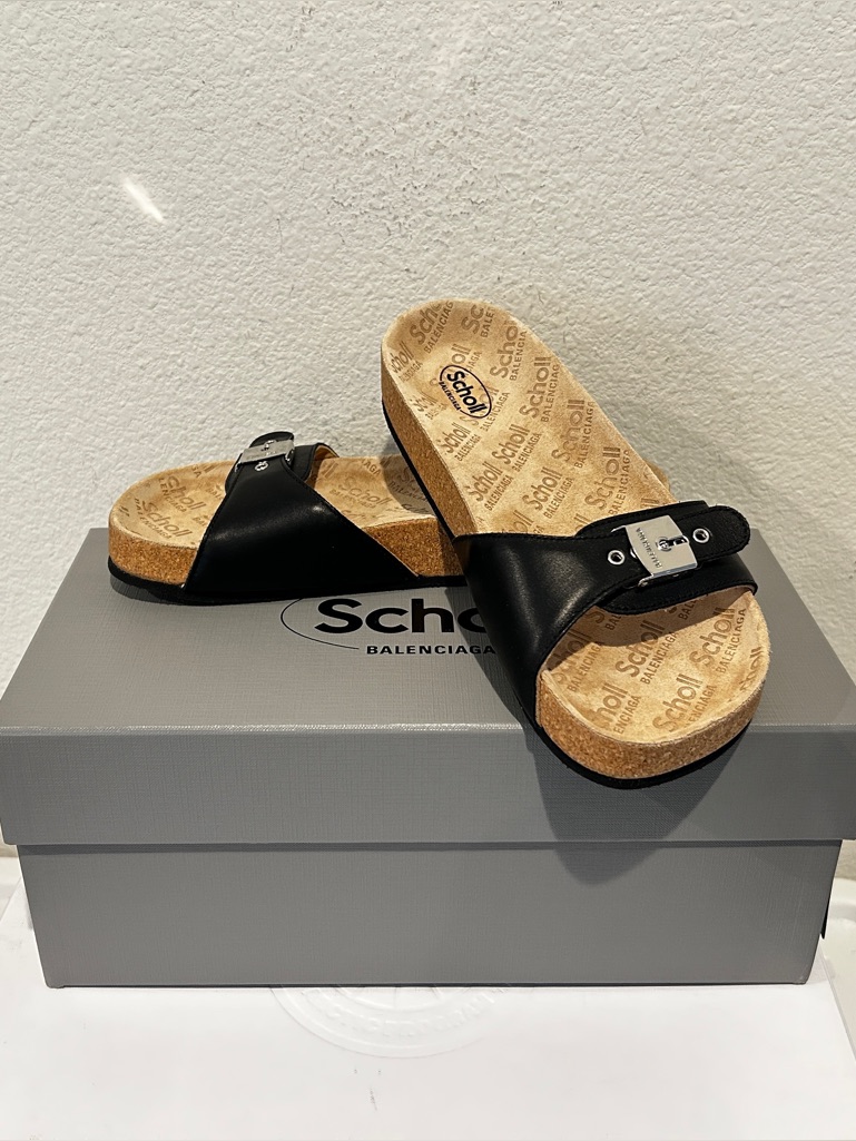 Nib Balenciaga X Scholl Buckle-Fastening Leather Slides Women 37, Retail $575